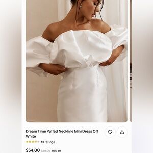 Selfie Leslie Off-White Puffed Neckline Mini Dress